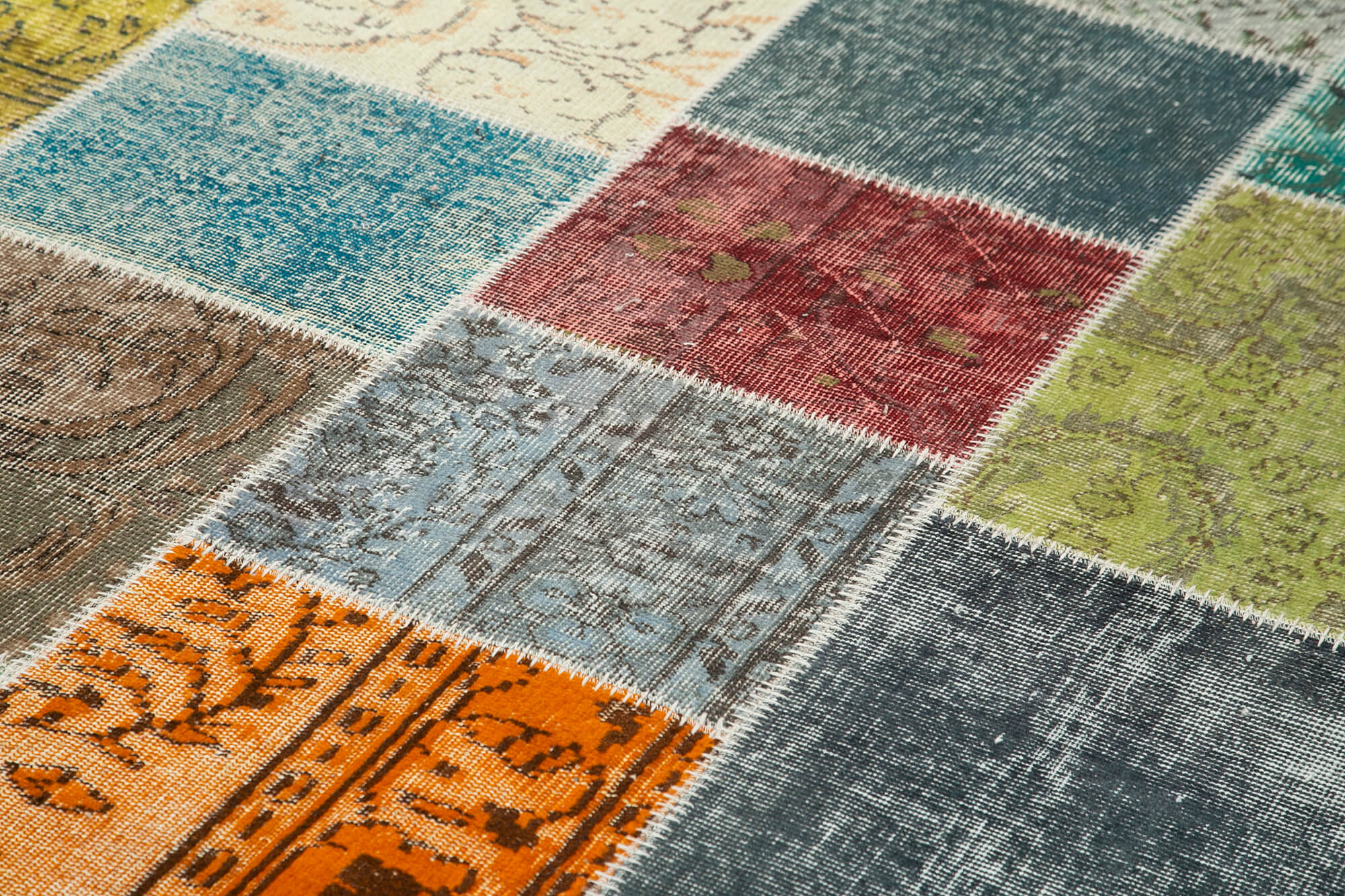 Handmade Patchwork Rug - Kirk Yama Grey Cotton Wool Vintage Area Rug 6'9''x9'9''