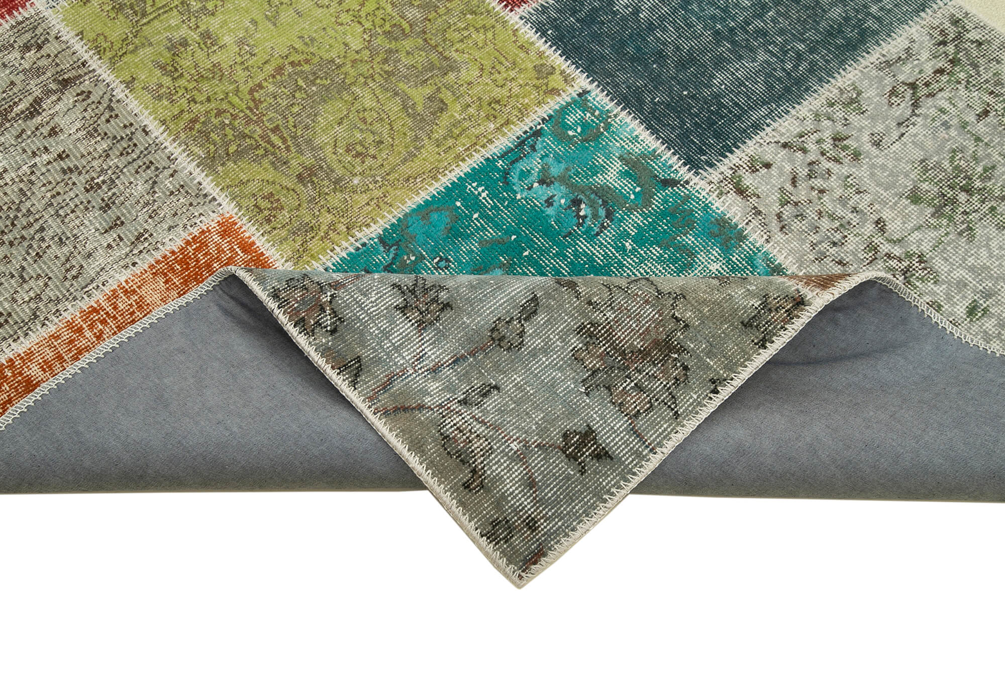 Handmade Patchwork Rug - Kirk Yama Grey Cotton Wool Vintage Area Rug 6'9''x9'9''