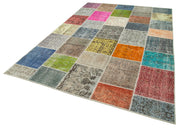 Handmade Patchwork Area Rug - Kirk Yama Grey Cotton Wool 6x9 Vintage Carpet