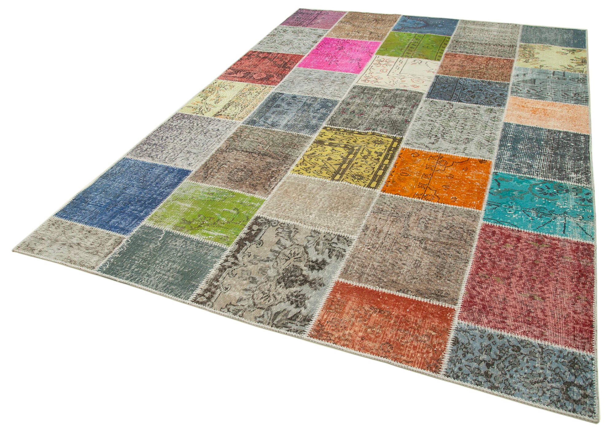 Handmade Patchwork Area Rug - Kirk Yama Grey Cotton Wool 6x9 Vintage Carpet