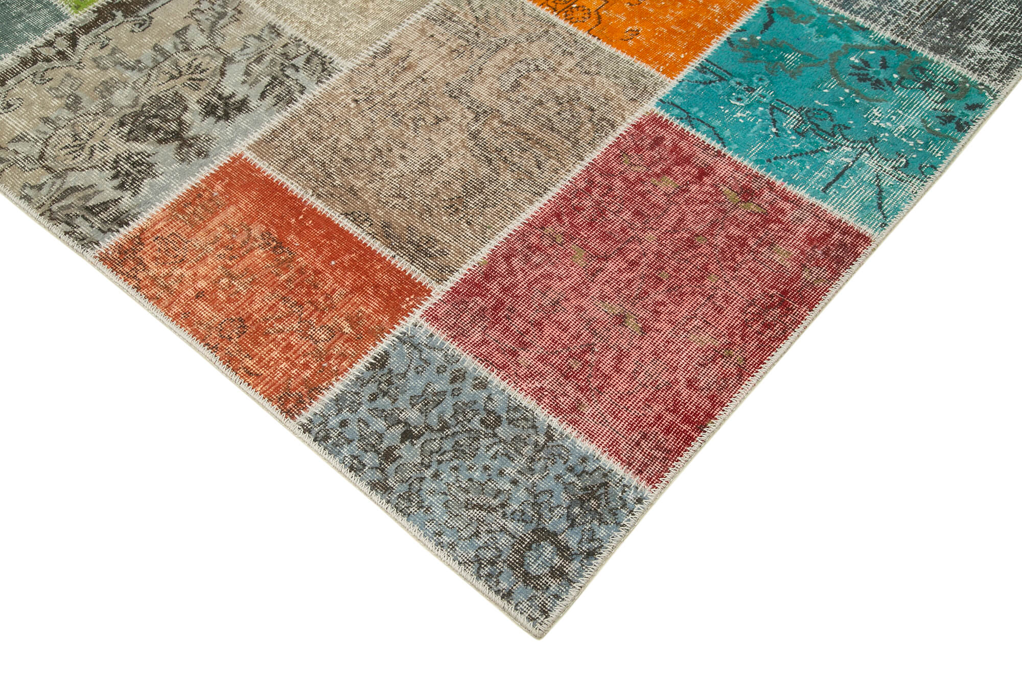 Handmade Patchwork Area Rug - Kirk Yama Grey Cotton Wool 6x9 Vintage Carpet