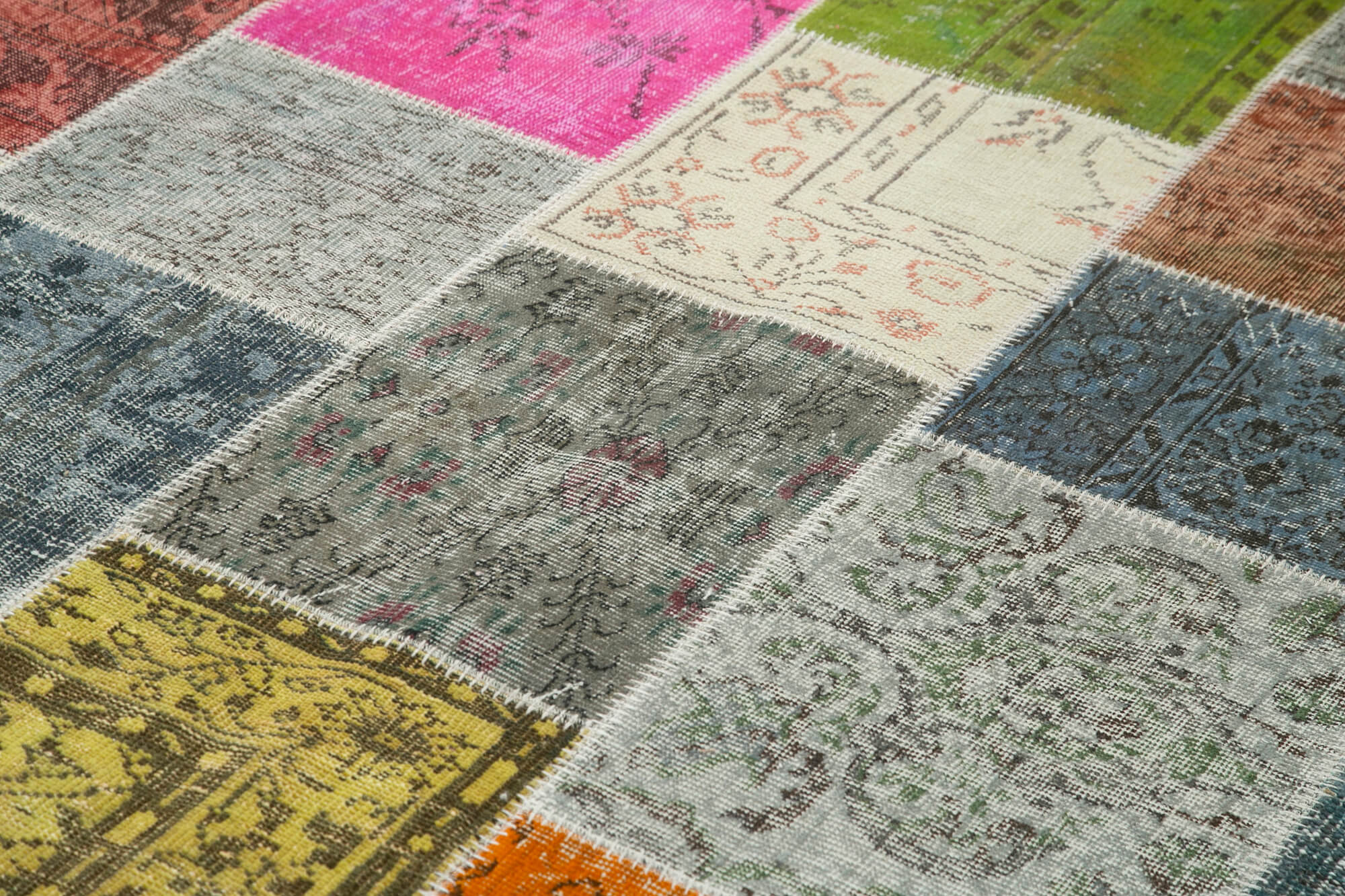 Handmade Patchwork Area Rug - Kirk Yama Grey Cotton Wool 6x9 Vintage Carpet