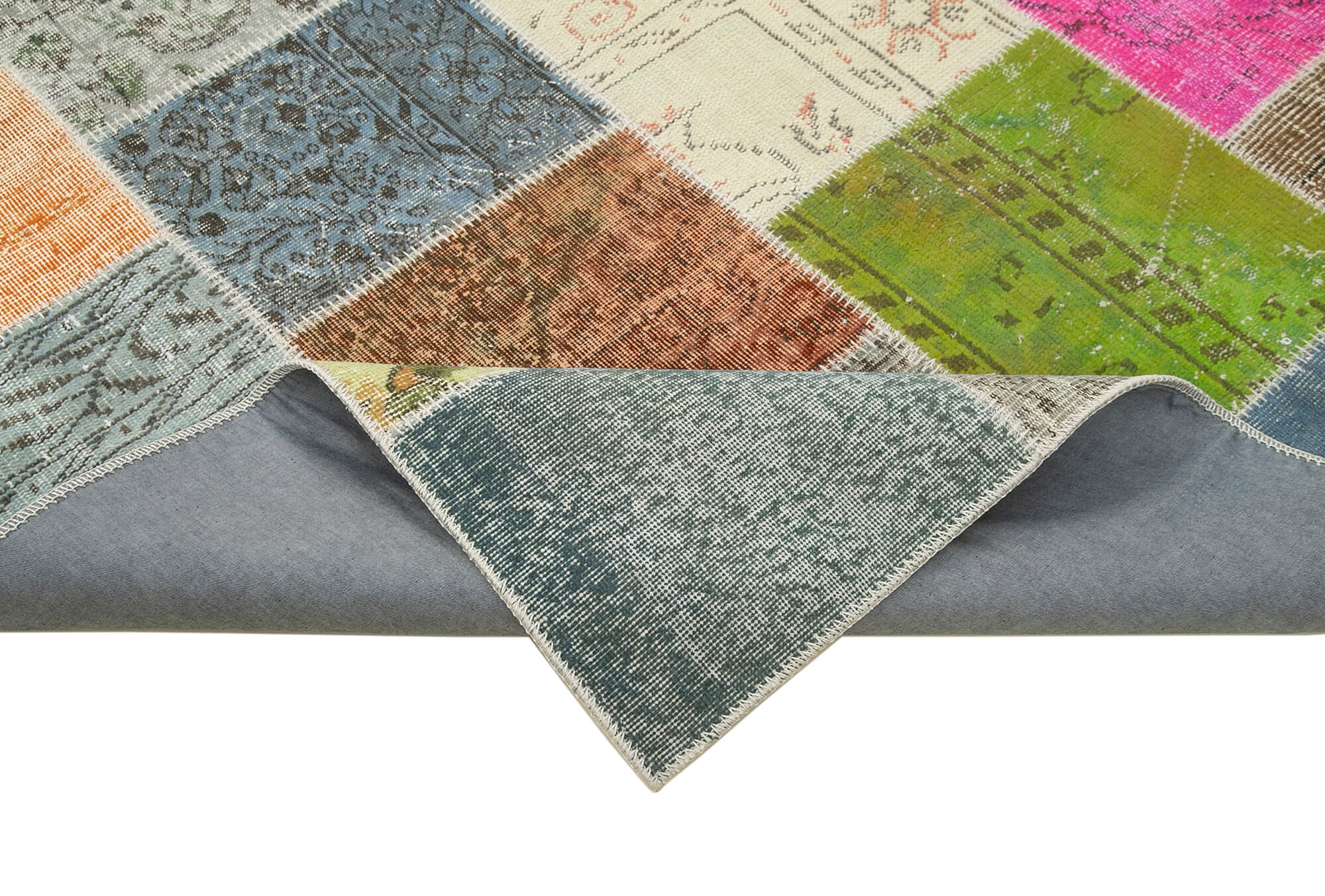Handmade Patchwork Area Rug - Kirk Yama Grey Cotton Wool 6x9 Vintage Carpet