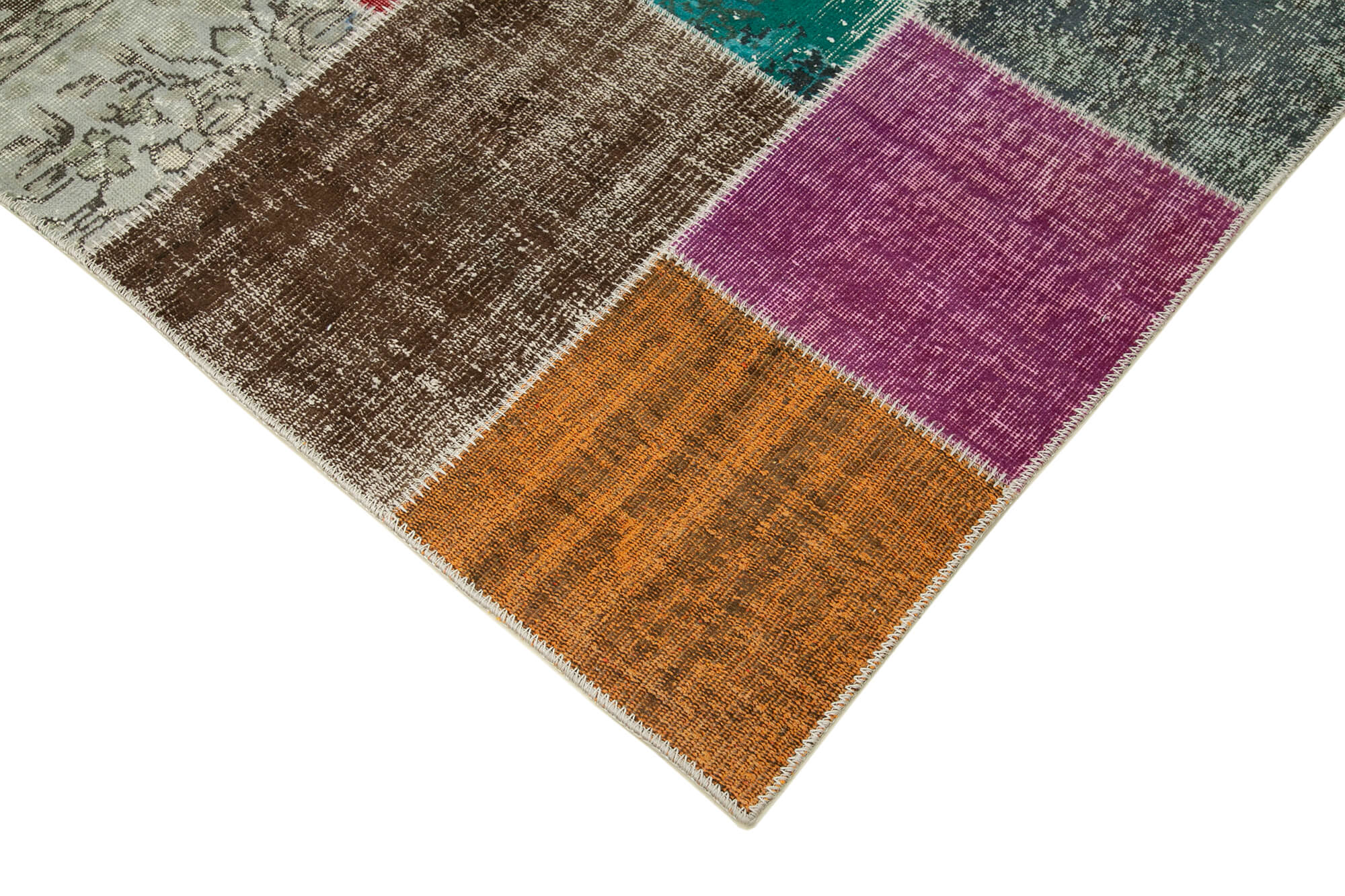 Handmade Area Rug - Kirk Yama Grey Patchwork Cotton Wool Carpet 6'9''x9'9''