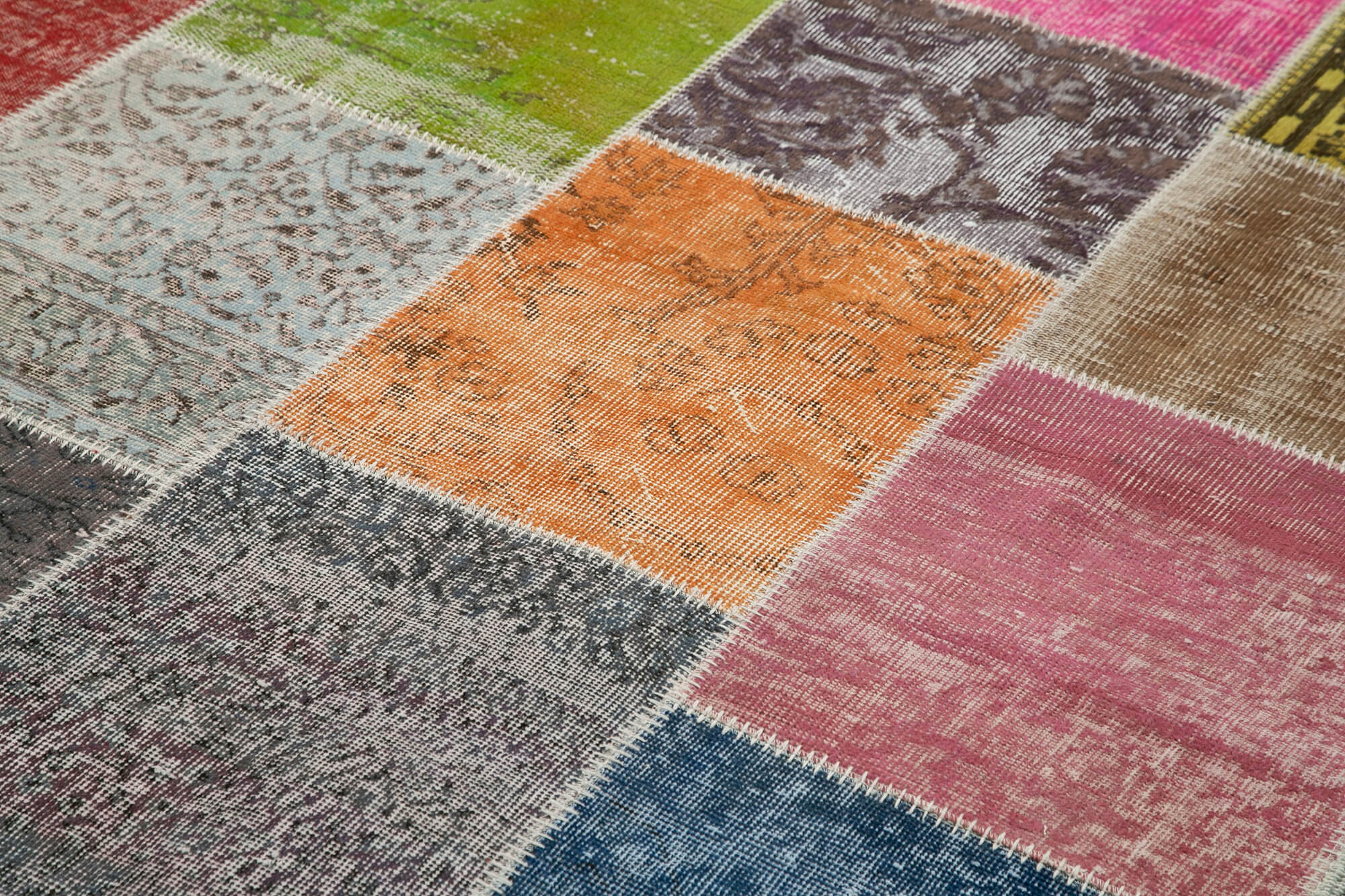 Handmade Area Rug - Kirk Yama Grey Patchwork Cotton Wool Carpet 6'9''x9'9''