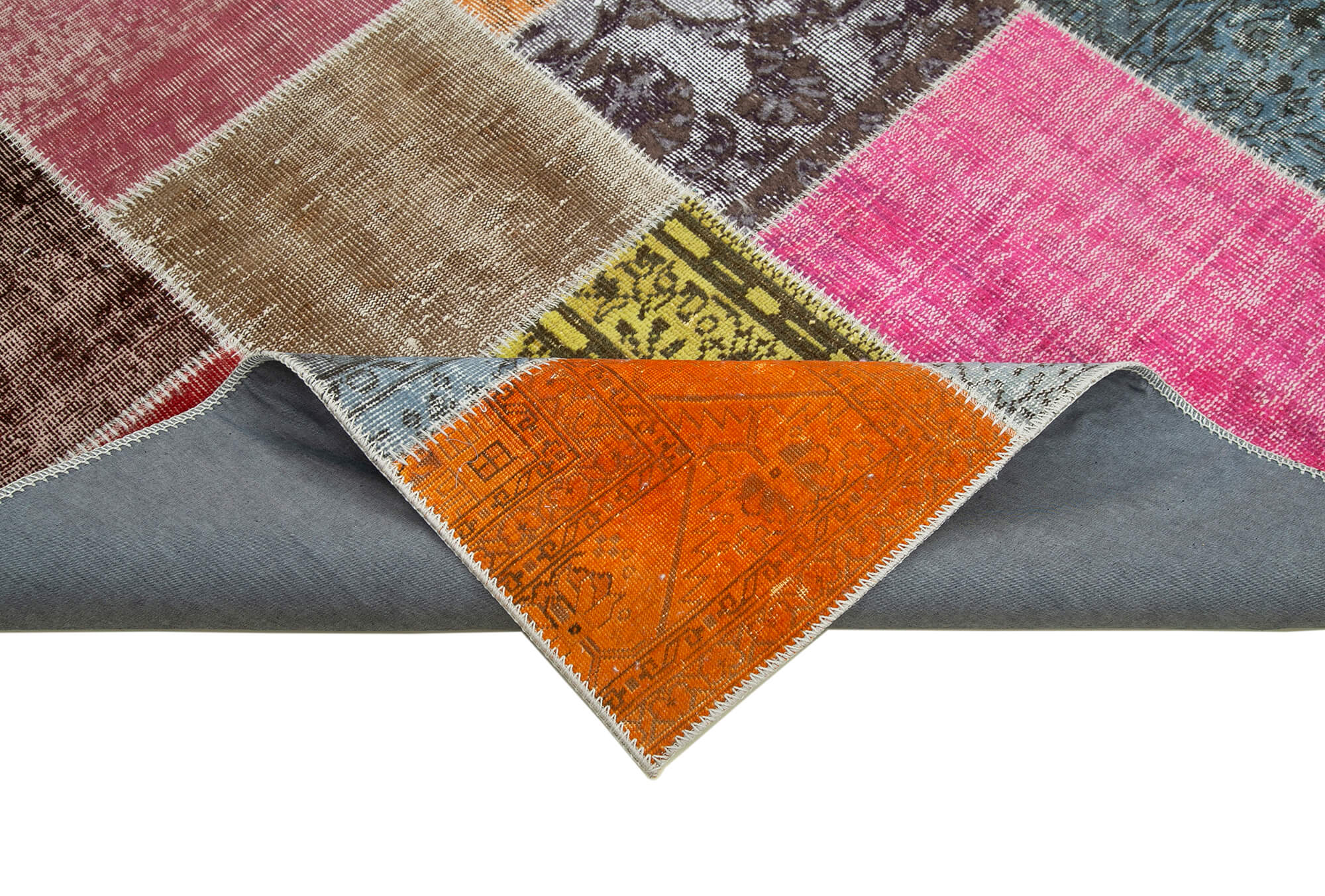 Handmade Area Rug - Kirk Yama Grey Patchwork Cotton Wool Carpet 6'9''x9'9''