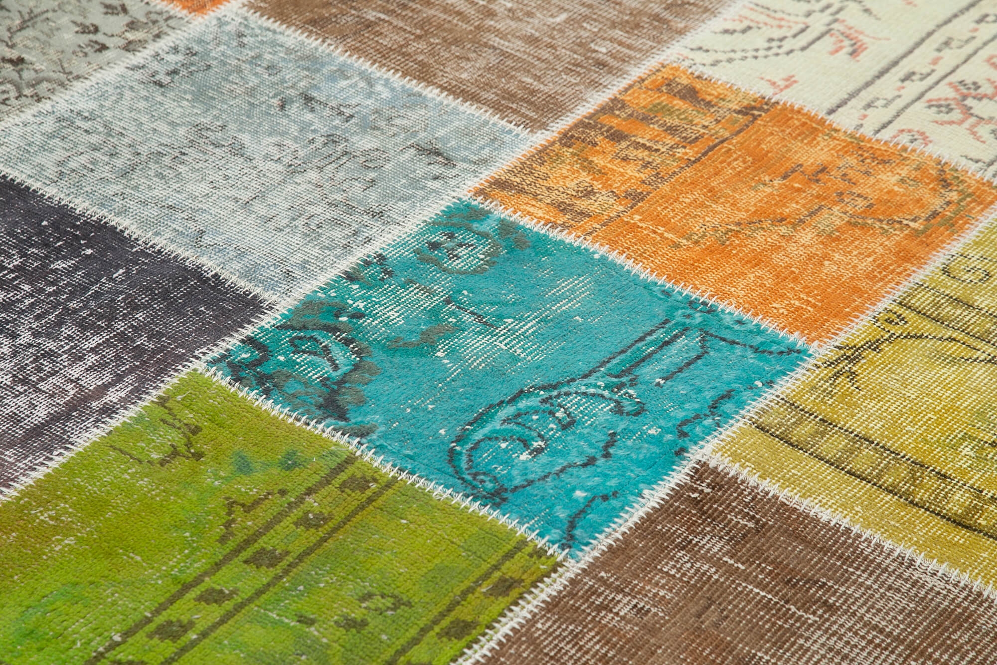 Handmade Area Rug - Kirk Yama Grey Patchwork Cotton Wool Carpet 6'9''x9'9''