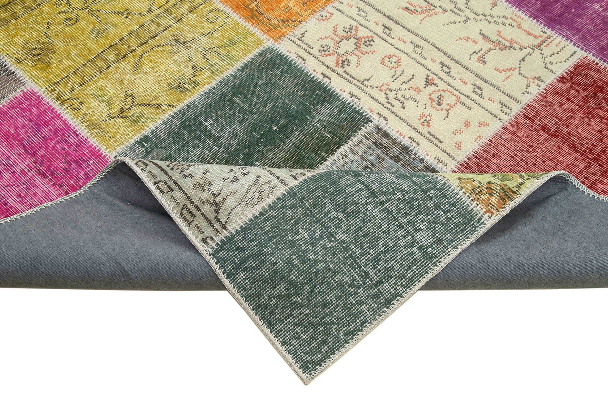 Handmade Area Rug - Kirk Yama Grey Patchwork Cotton Wool Carpet 6'9''x9'9''