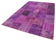 Handmade Patchwork Rug - Purple Patchwork Design Cotton Wool Rug 6'3''x9'10''