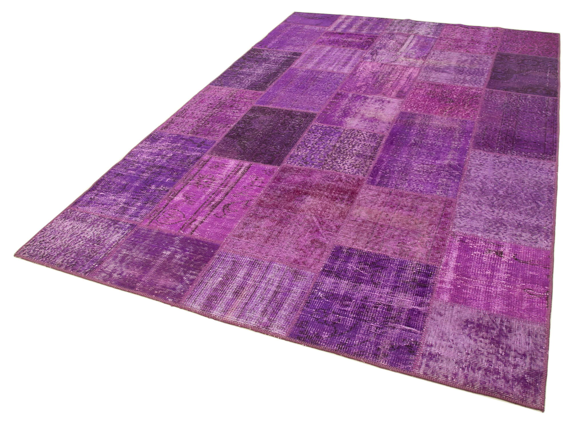 Handmade Patchwork Rug - Purple Patchwork Design Cotton Wool Rug 6'3''x9'10''