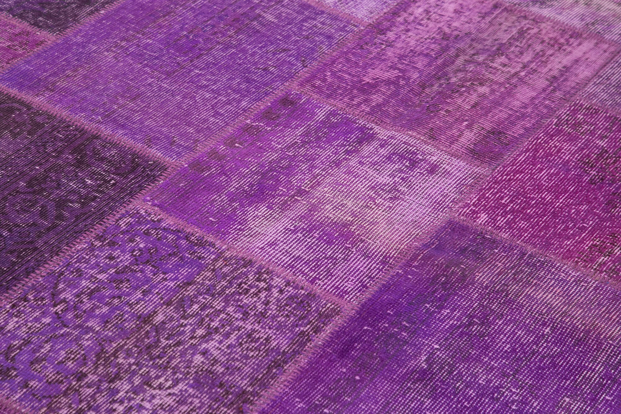 Handmade Patchwork Rug - Purple Patchwork Design Cotton Wool Rug 6'3''x9'10''