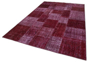 Handmade Area Rug - Red Patchwork Cotton Wool Vintage Turkish Carpet 6'6"x9'10"