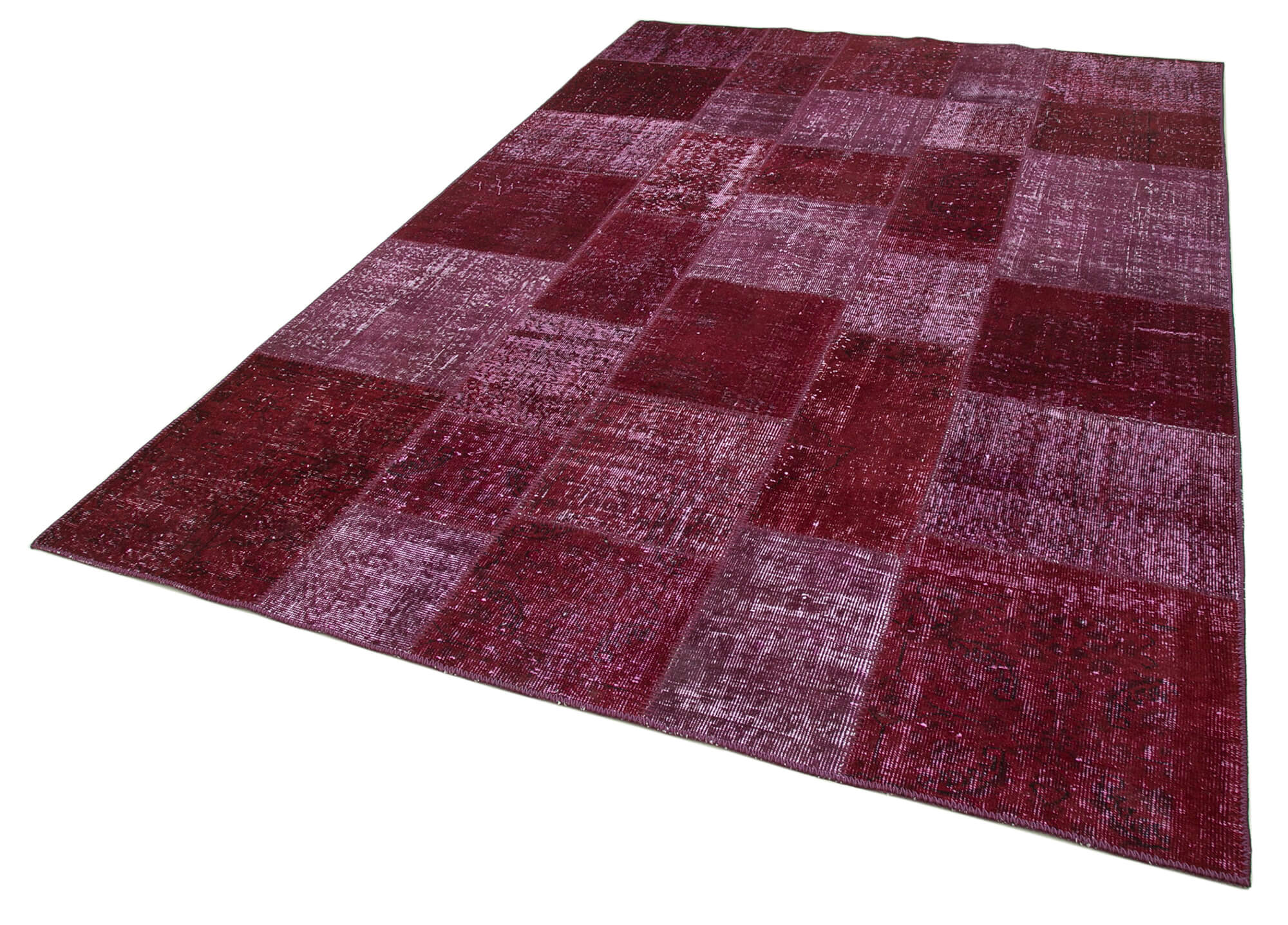 Handmade Area Rug - Red Patchwork Cotton Wool Vintage Turkish Carpet 6'6"x9'10"