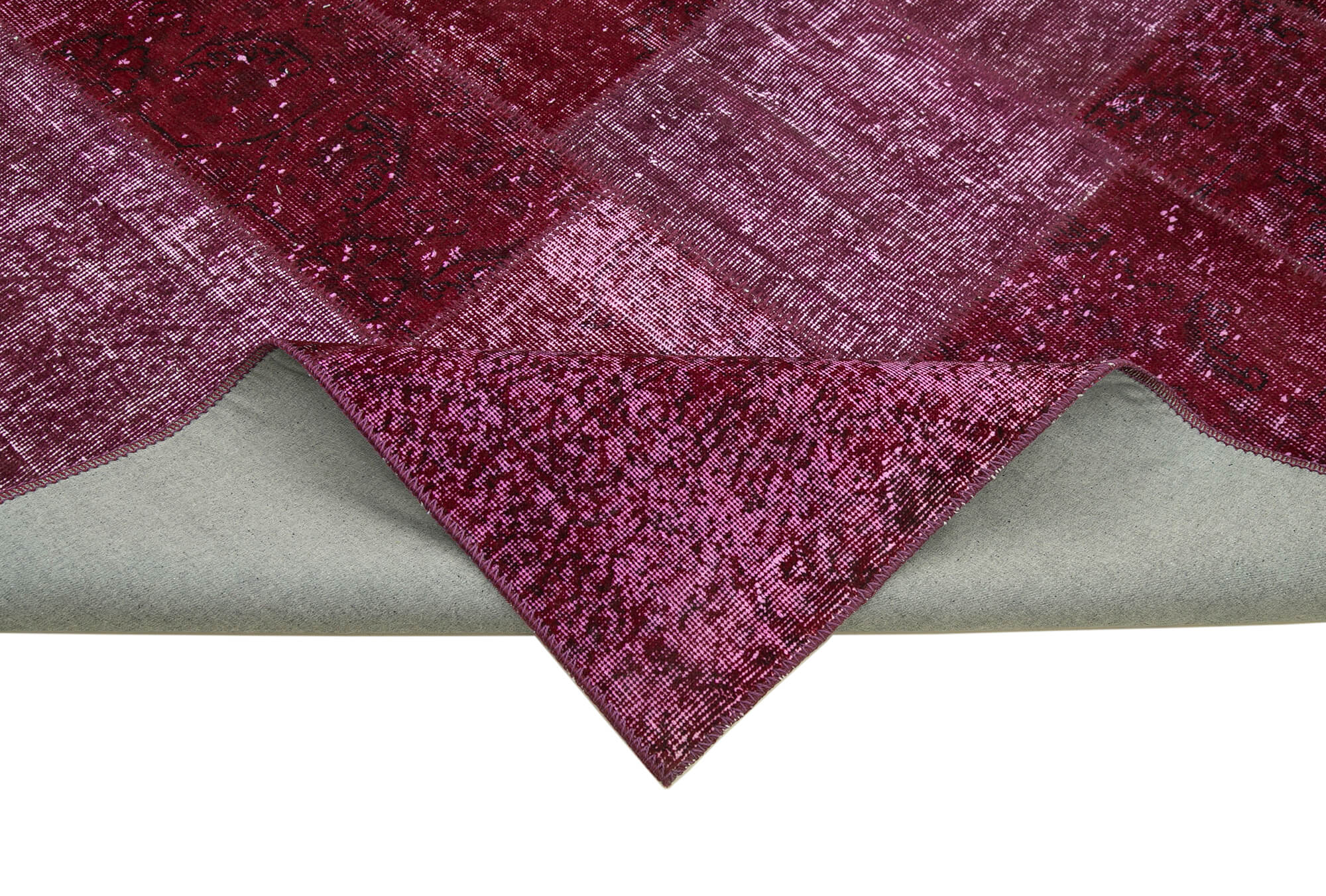 Handmade Area Rug - Red Patchwork Cotton Wool Vintage Turkish Carpet 6'6"x9'10"