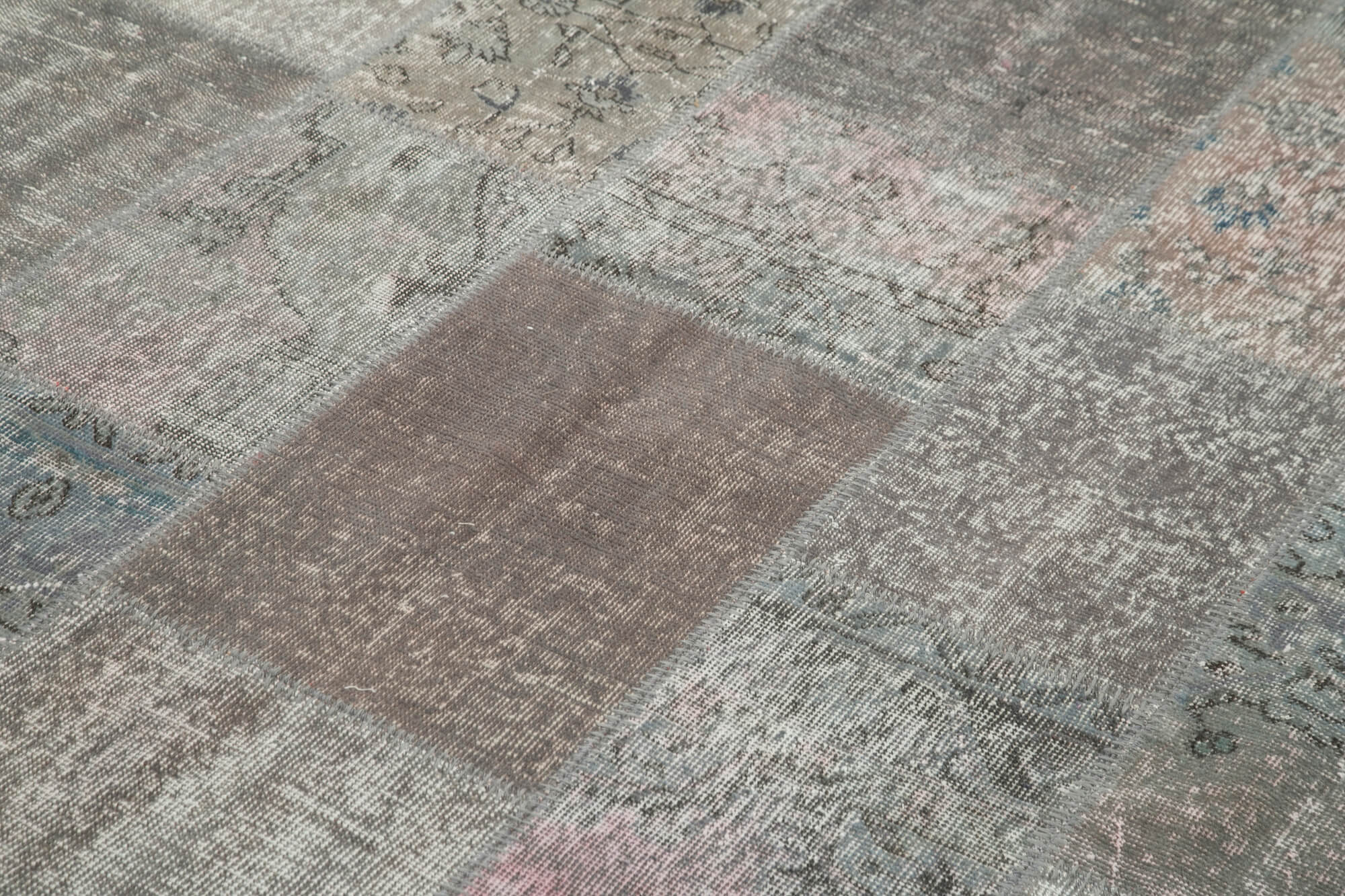 Handmade Area Rug - Kirk Yama Grey Patchwork Cotton Wool Carpet 6'7'' x 9'9''