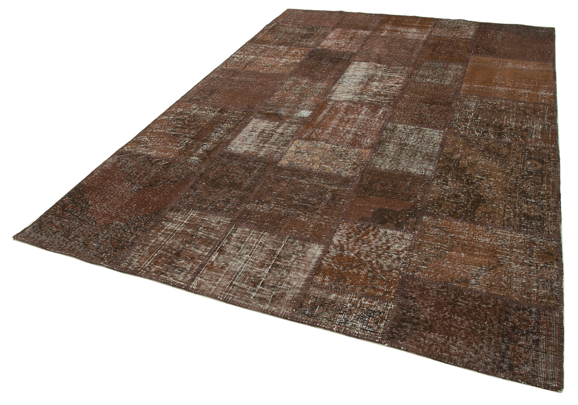 Handmade Patchwork Rug - Brown Cotton Wool Rug 6'8'' x 9'11'' with Decorative Style