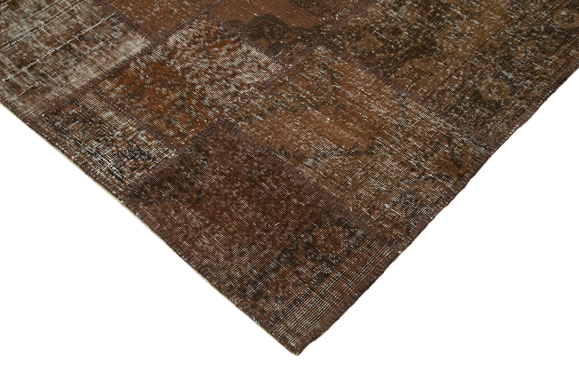 Handmade Patchwork Rug - Brown Cotton Wool Rug 6'8'' x 9'11'' with Decorative Style