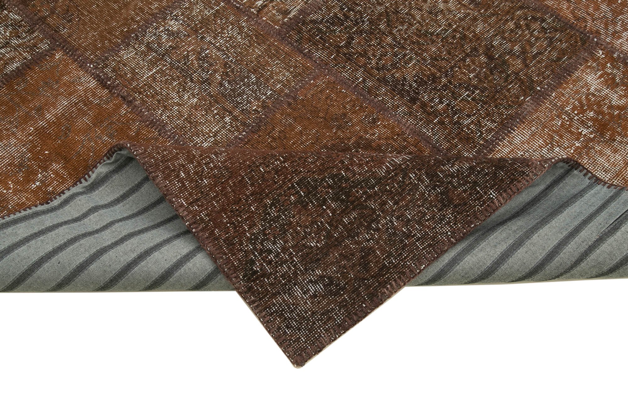 Handmade Patchwork Rug - Brown Cotton Wool Rug 6'8'' x 9'11'' with Decorative Style