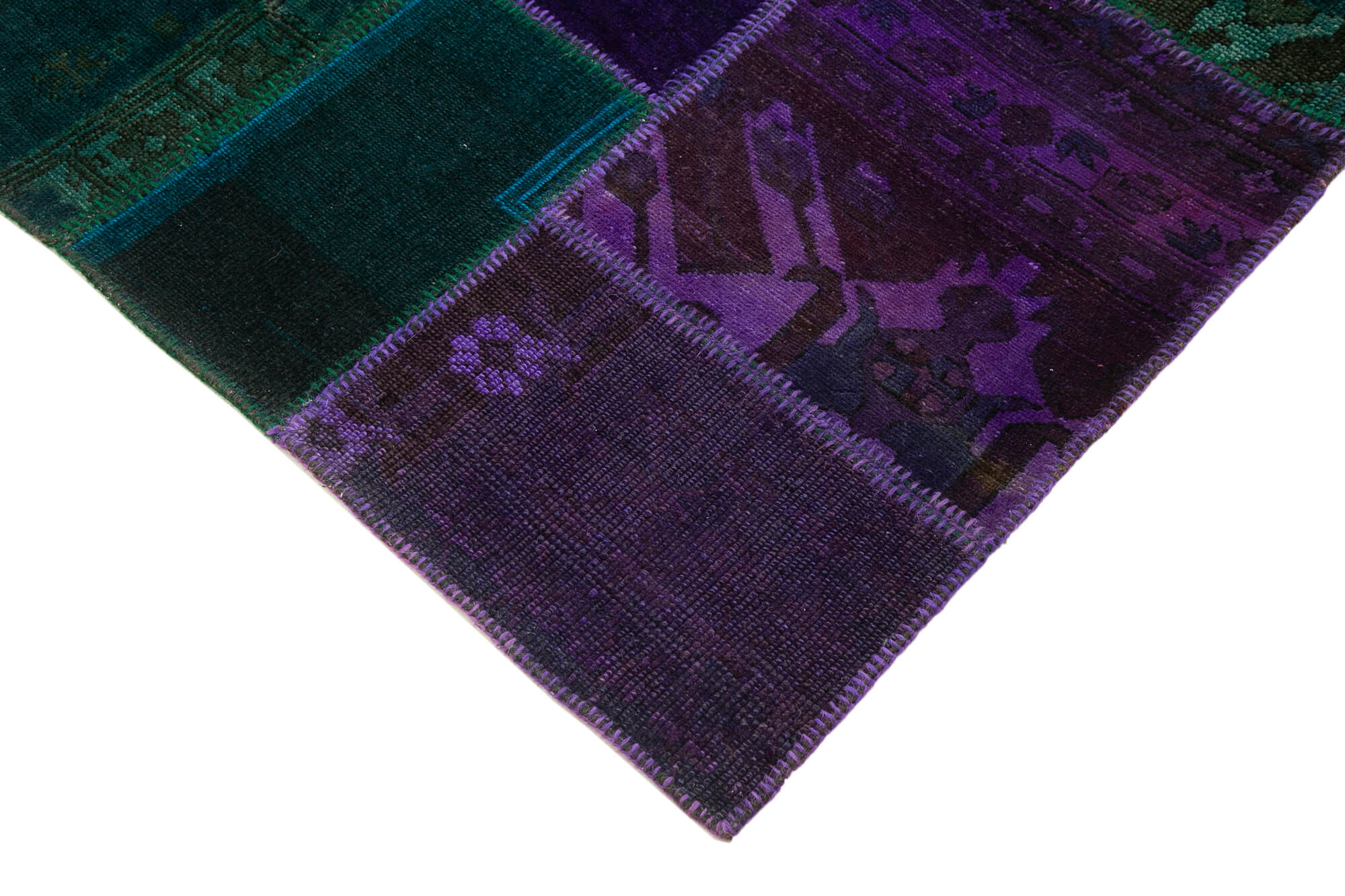 Handmade Area Rug - Kirk Yama Grey Patchwork Cotton Wool Carpet 6'8''x10'2''