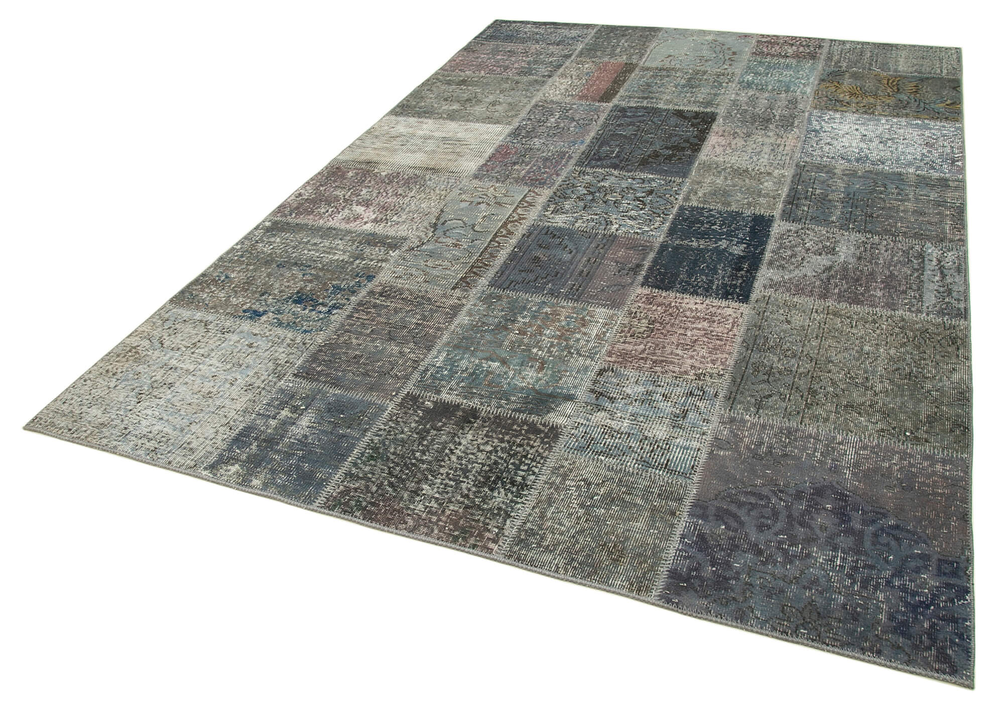 Handmade Patchwork Rug | Kirk Yama Grey Cotton Wool Vintage Area Rug
