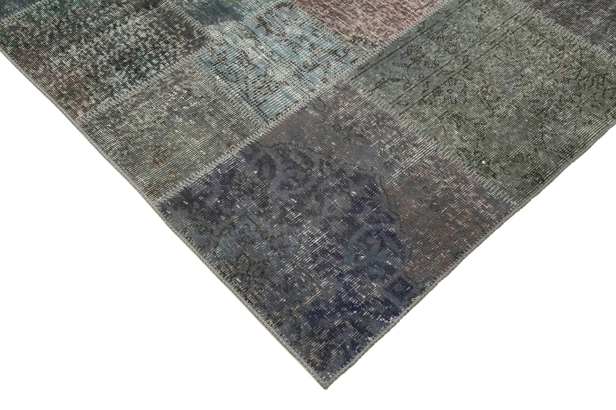 Handmade Patchwork Rug | Kirk Yama Grey Cotton Wool Vintage Area Rug