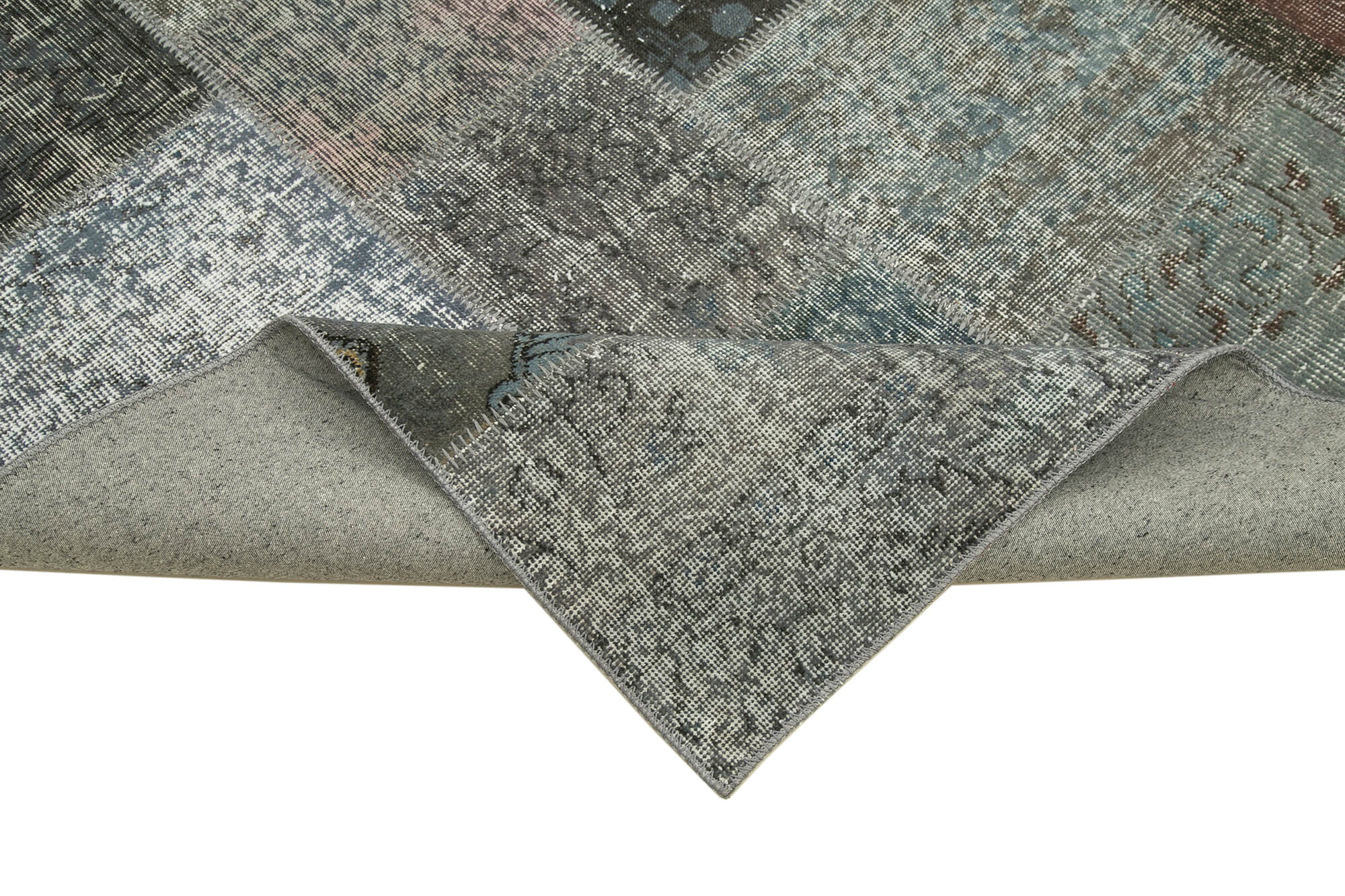 Handmade Patchwork Rug | Kirk Yama Grey Cotton Wool Vintage Area Rug