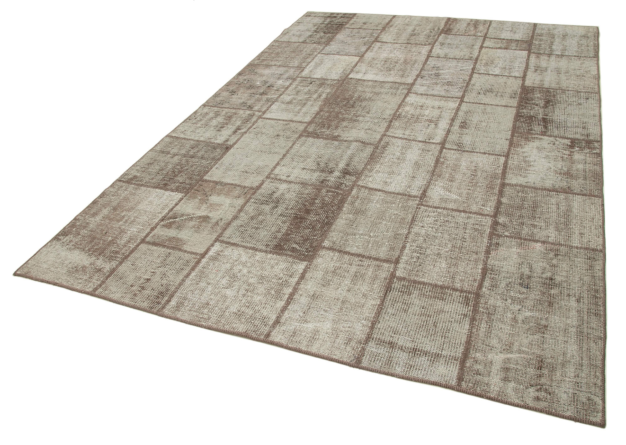 Handmade Patchwork Rug - Brown Patchwork Carpet Cotton Wool Area Rug 6'8'' x 9'9''