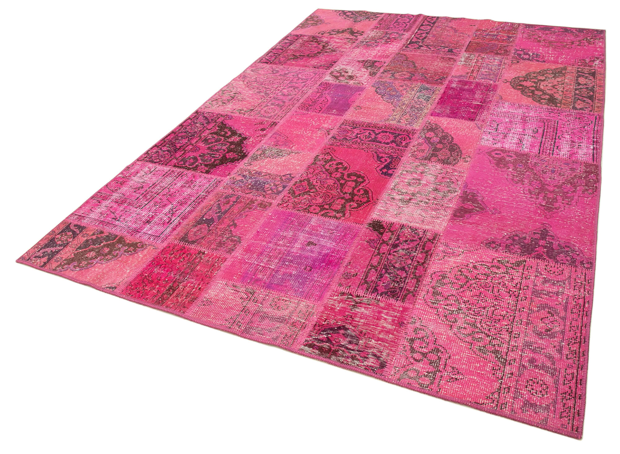 Handmade Patchwork Rug - Pink Cotton Wool Vintage Area Rug 6'7''x9'10''
