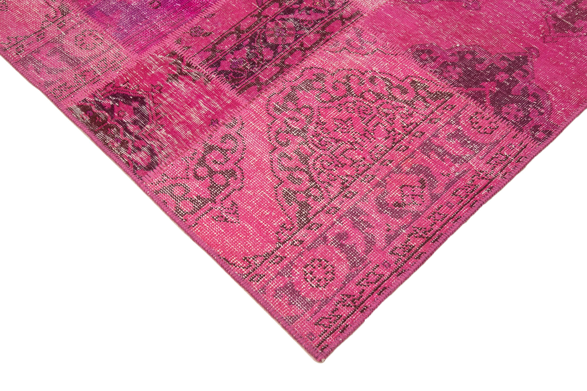 Handmade Patchwork Rug - Pink Cotton Wool Vintage Area Rug 6'7''x9'10''