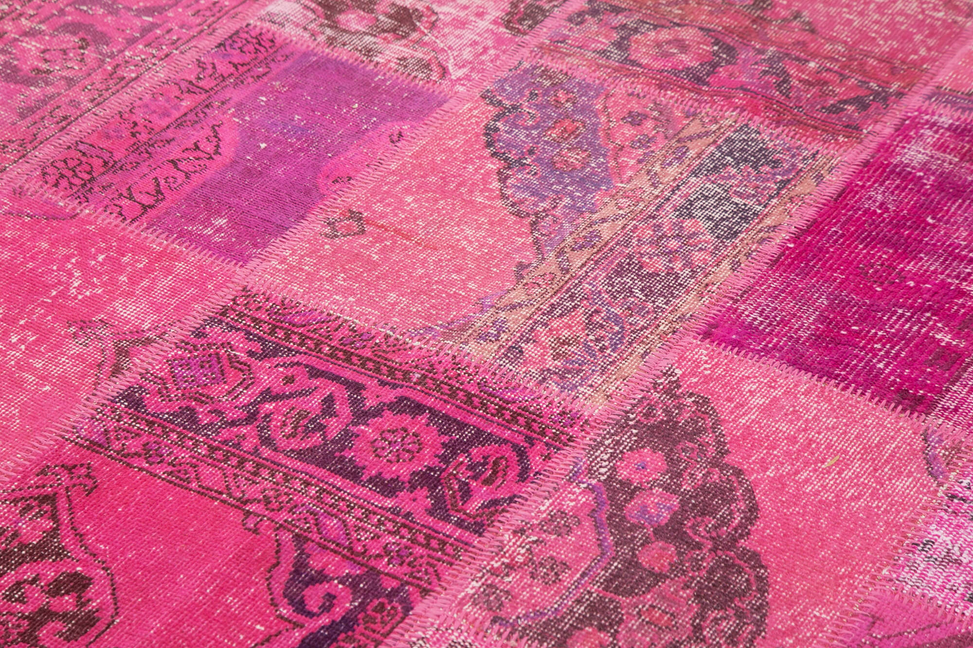 Handmade Patchwork Rug - Pink Cotton Wool Vintage Area Rug 6'7''x9'10''