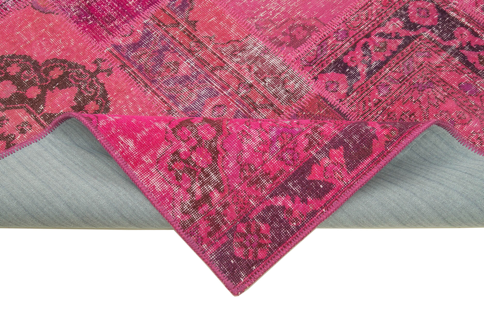 Handmade Patchwork Rug - Pink Cotton Wool Vintage Area Rug 6'7''x9'10''