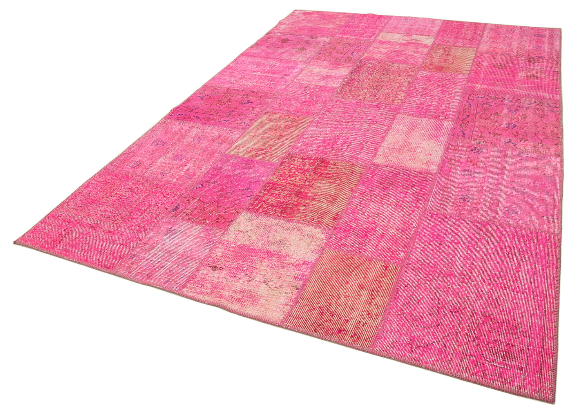 Kirk Yama Pink Patchwork Cotton Wool Handmade Area Rug 6'8'' x 9'10''