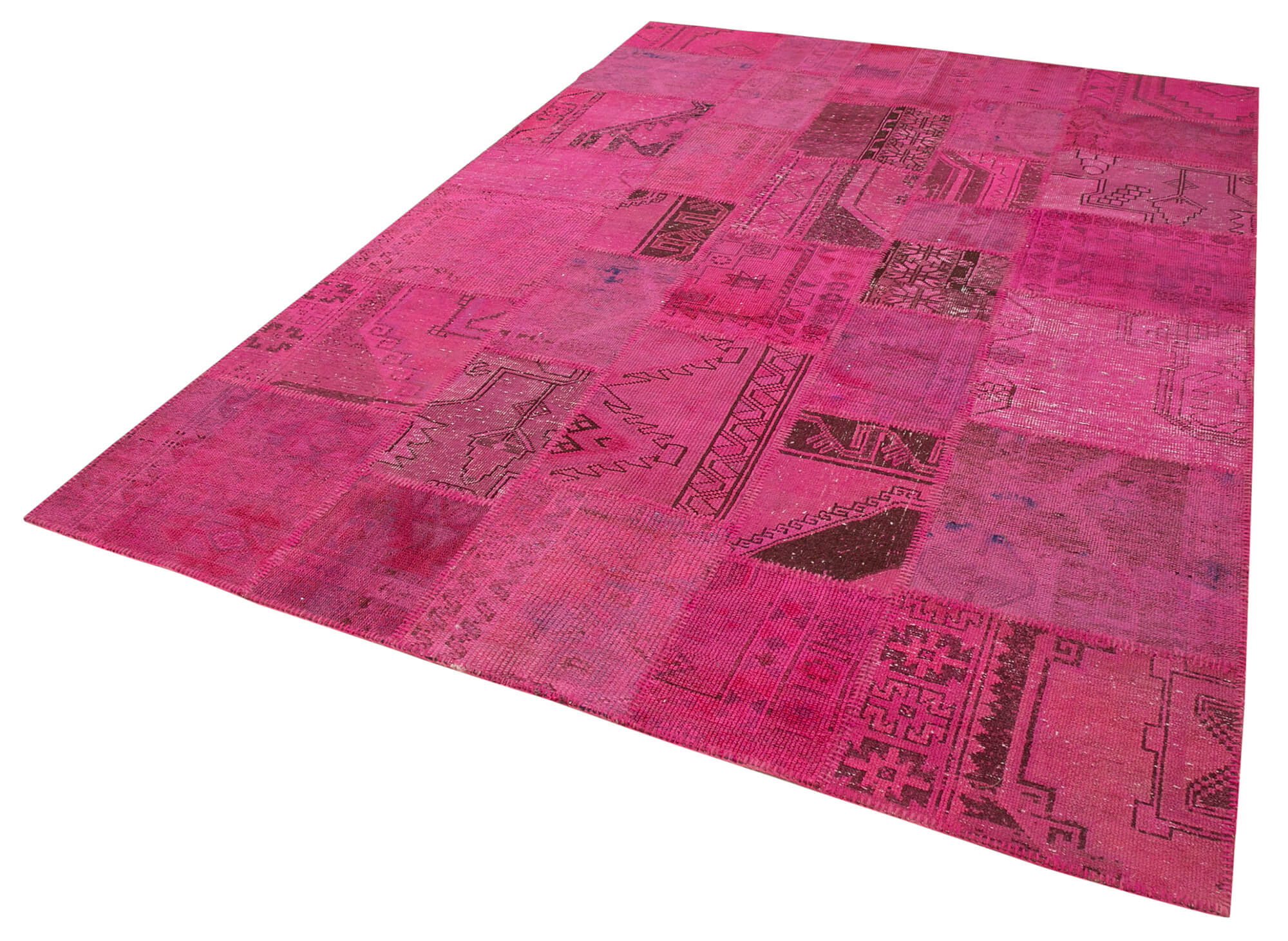 Handmade Patchwork Rug - Pink Cotton Wool Carpet | Turkish Hand Knotted Vintage Area Rug 6'9"x9'10"
