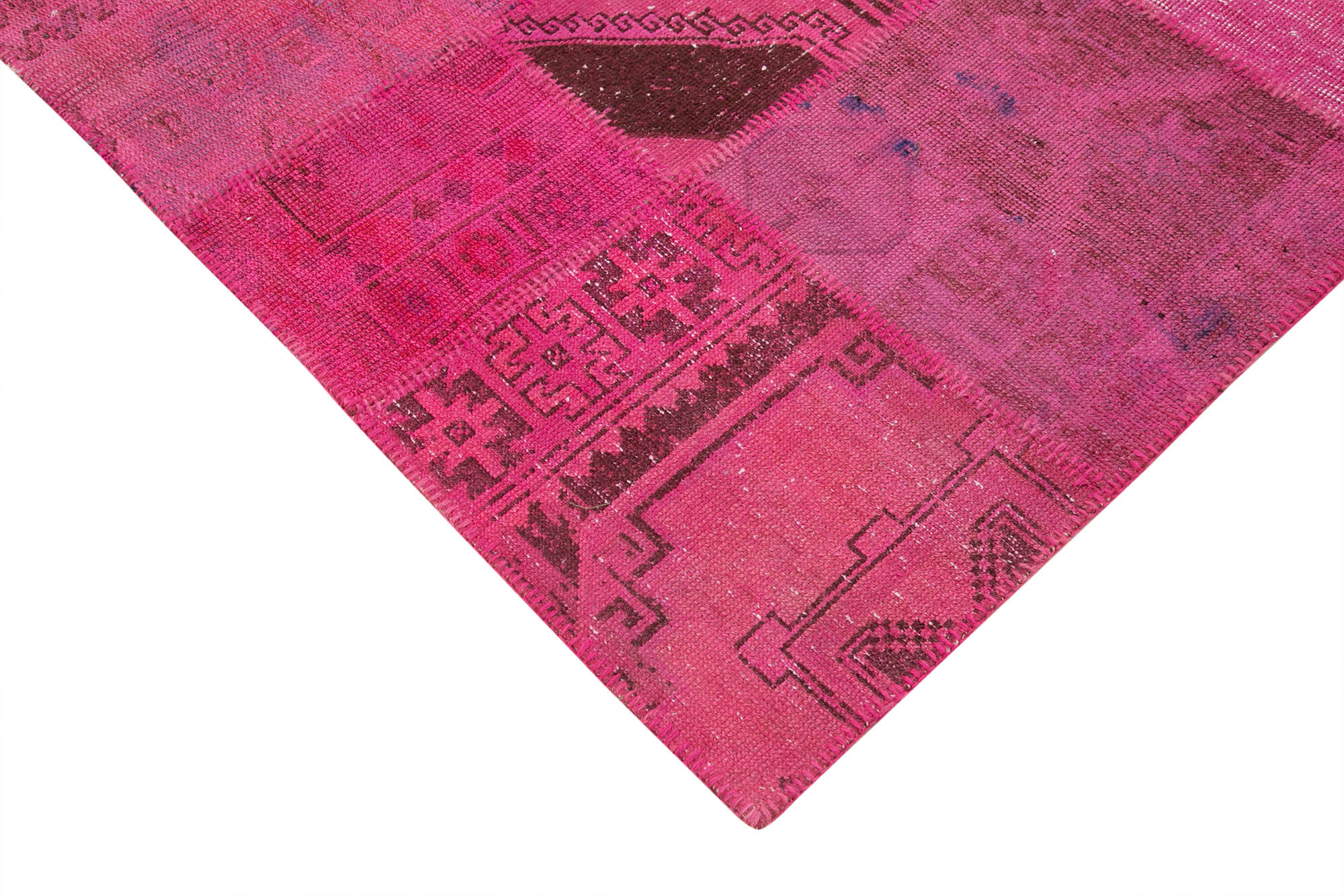 Handmade Patchwork Rug - Pink Cotton Wool Carpet | Turkish Hand Knotted Vintage Area Rug 6'9"x9'10"