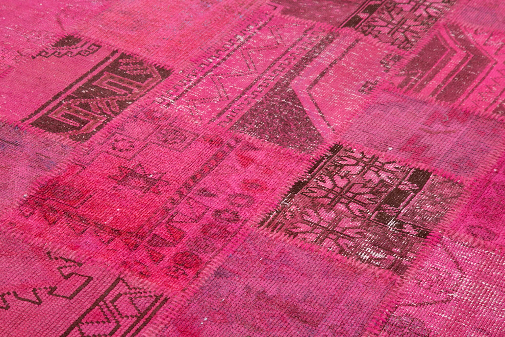 Handmade Patchwork Rug - Pink Cotton Wool Carpet | Turkish Hand Knotted Vintage Area Rug 6'9"x9'10"