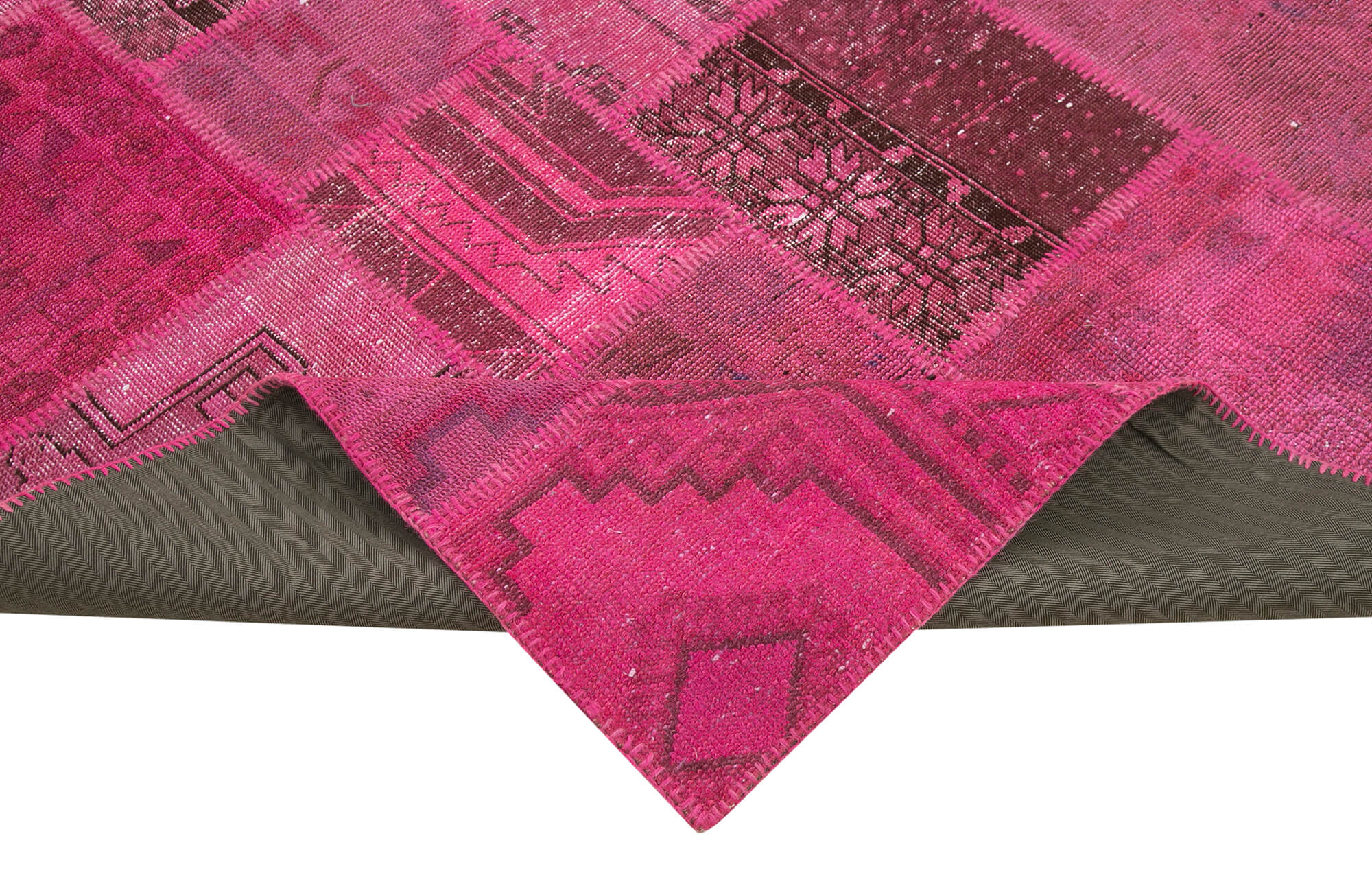 Handmade Patchwork Rug - Pink Cotton Wool Carpet | Turkish Hand Knotted Vintage Area Rug 6'9"x9'10"