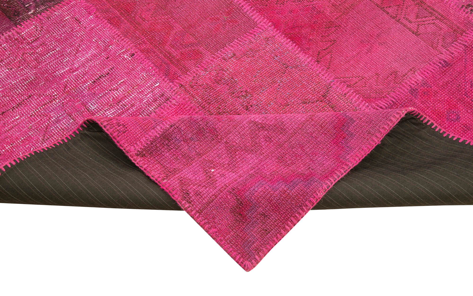 Handmade Area Rug - Pink Patchwork Cotton Wool Vintage Turkish Carpet 6'8''x9'11''
