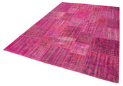 Handmade Patchwork Rug - Kirk Yama Pink Cotton Wool Area Rug 6'9" x 9'11"