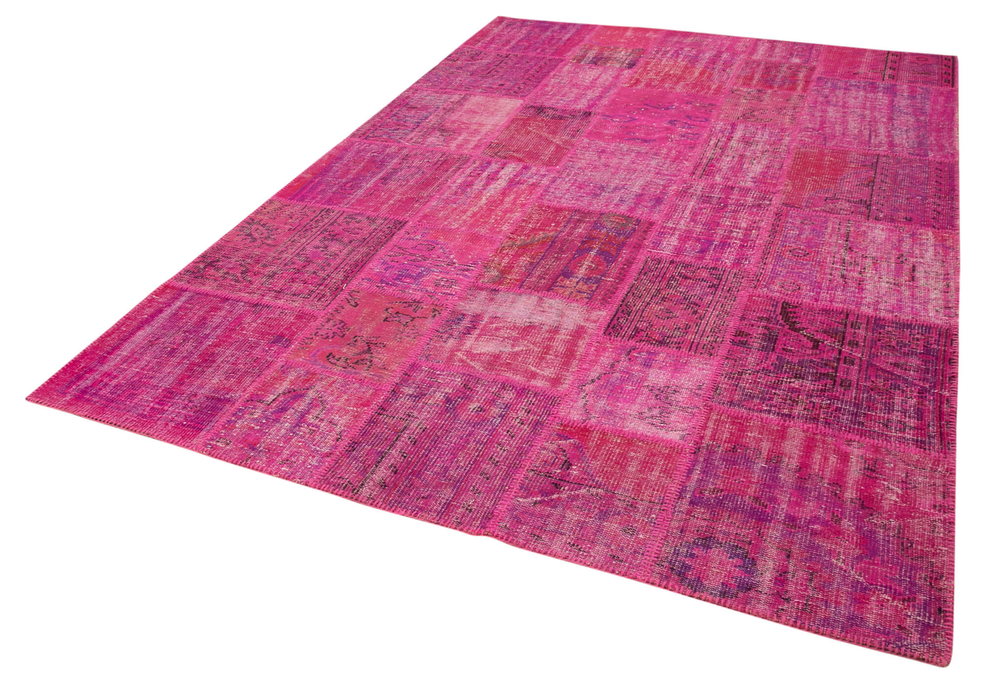 Handmade Patchwork Rug - Kirk Yama Pink Cotton Wool Area Rug 6'9" x 9'11"
