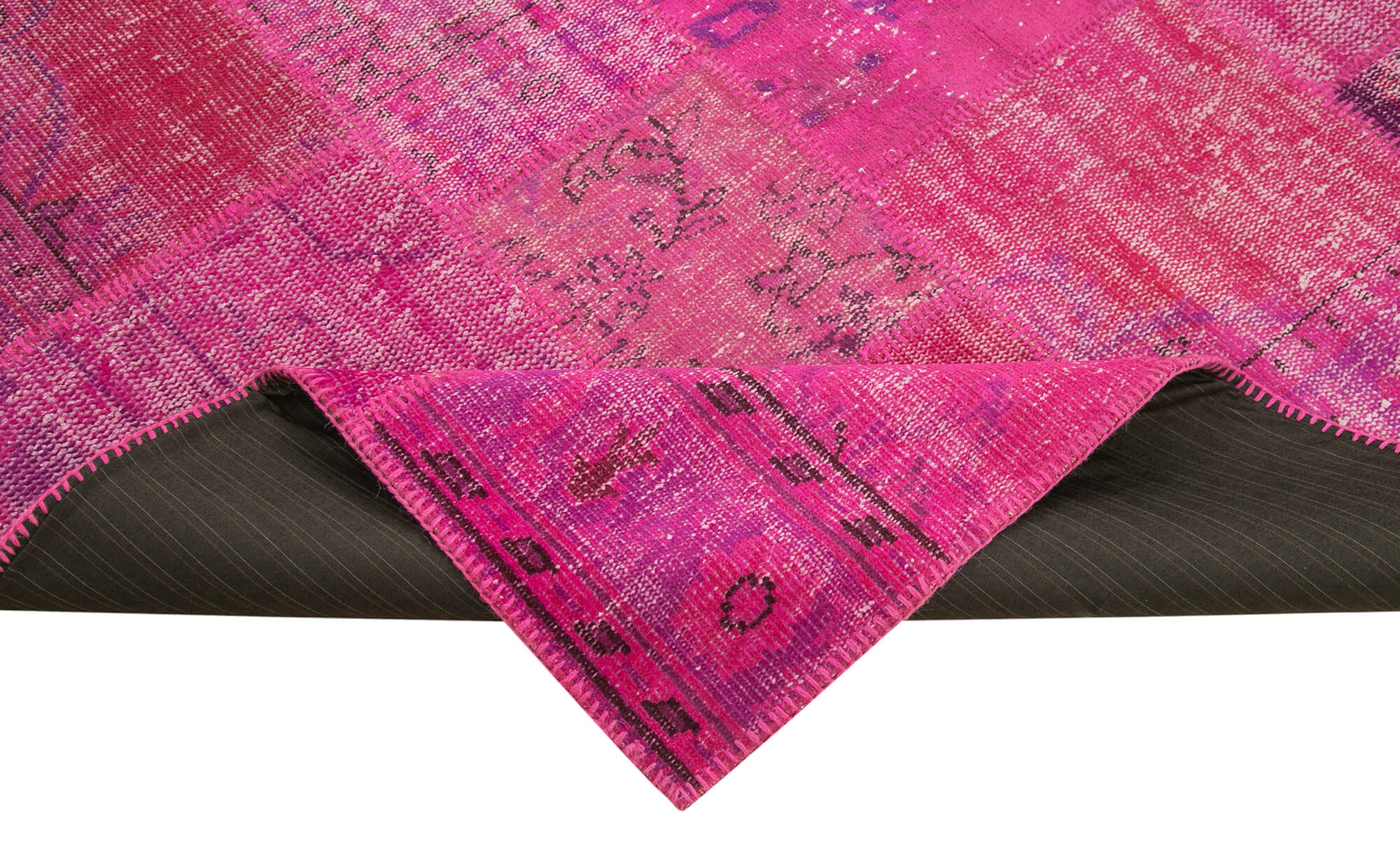 Handmade Patchwork Rug - Kirk Yama Pink Cotton Wool Area Rug 6'9" x 9'11"