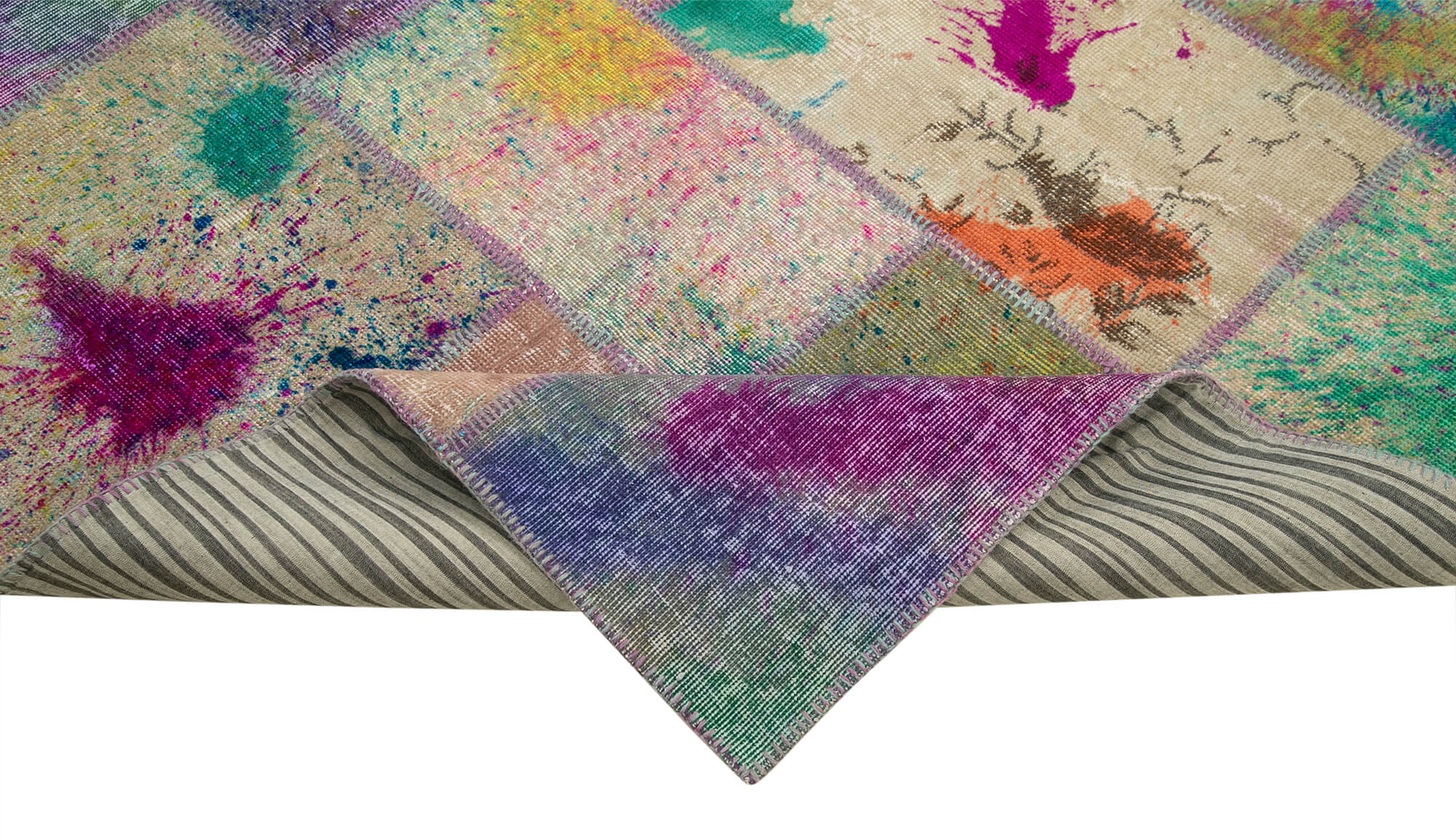 Handmade Patchwork Rug - Kirk Yama Grey Cotton Wool Area Carpet 6'8''x9'10''