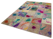 Handmade Wool Area Rug - Kirk Yama Grey Patchwork Cotton Wool Carpet 6'7''x9'11''