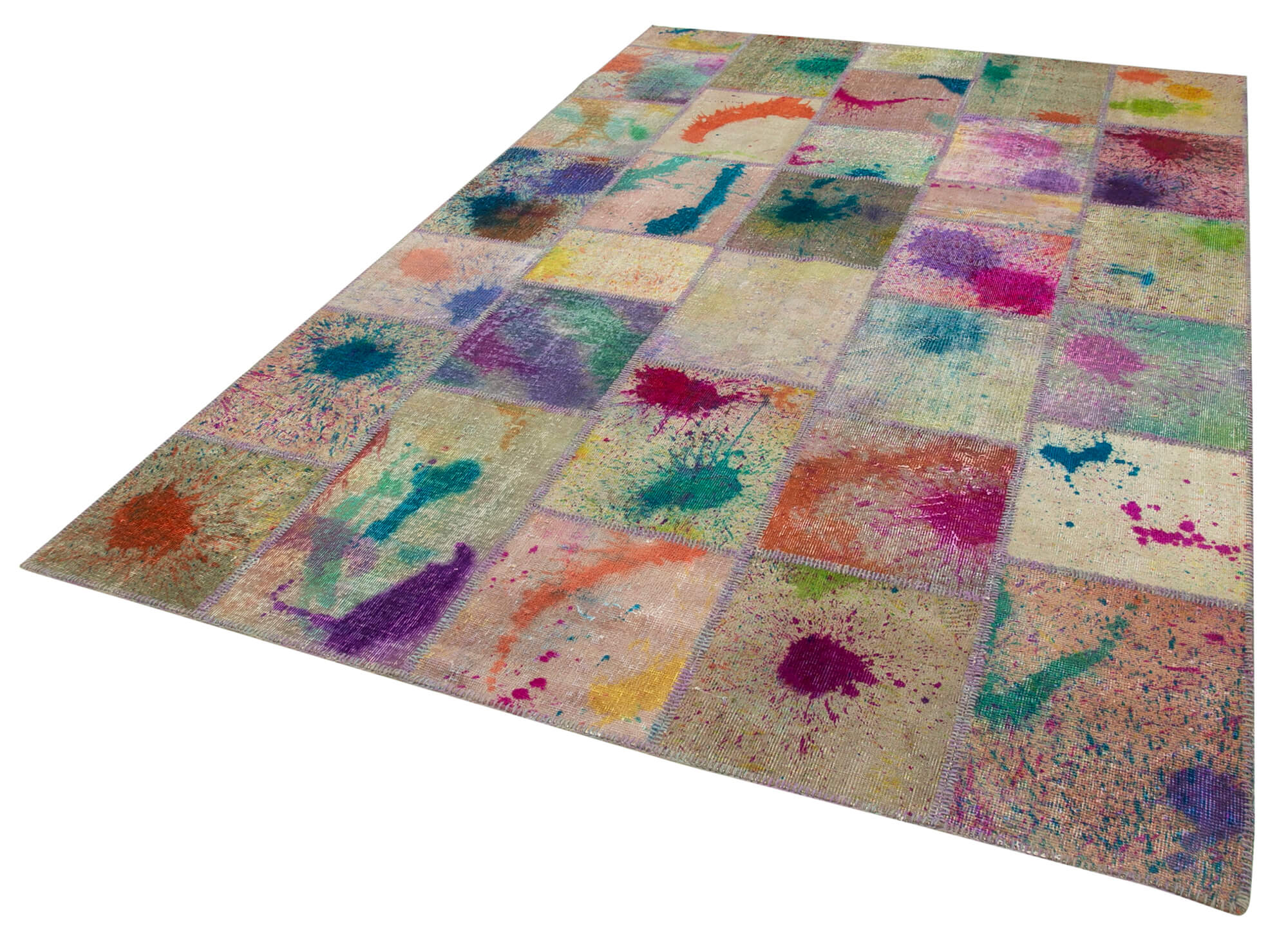 Handmade Wool Area Rug - Kirk Yama Grey Patchwork Cotton Wool Carpet 6'7''x9'11''