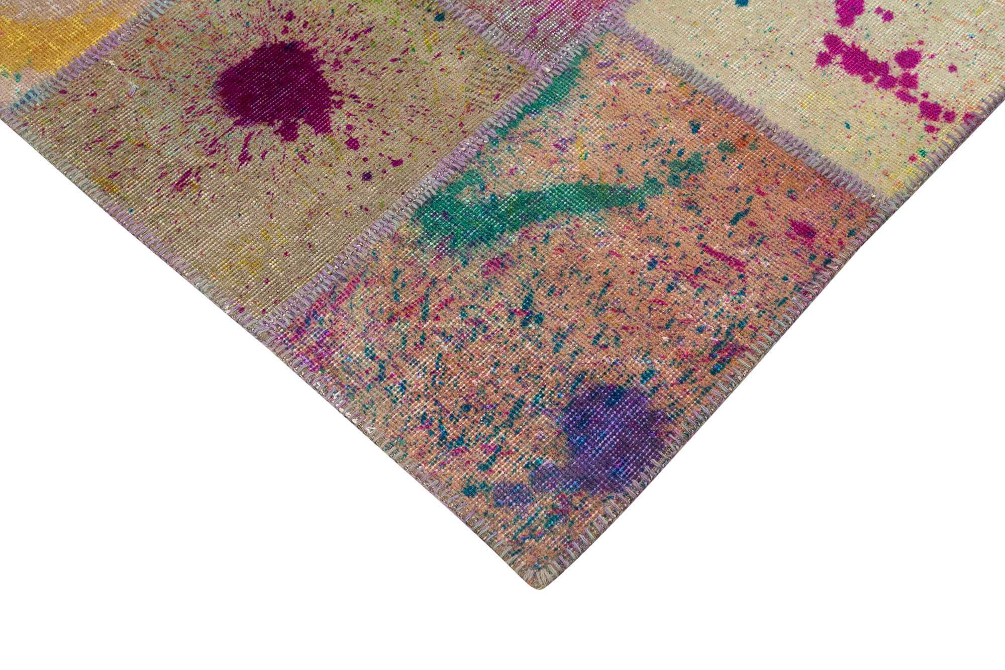 Handmade Wool Area Rug - Kirk Yama Grey Patchwork Cotton Wool Carpet 6'7''x9'11''