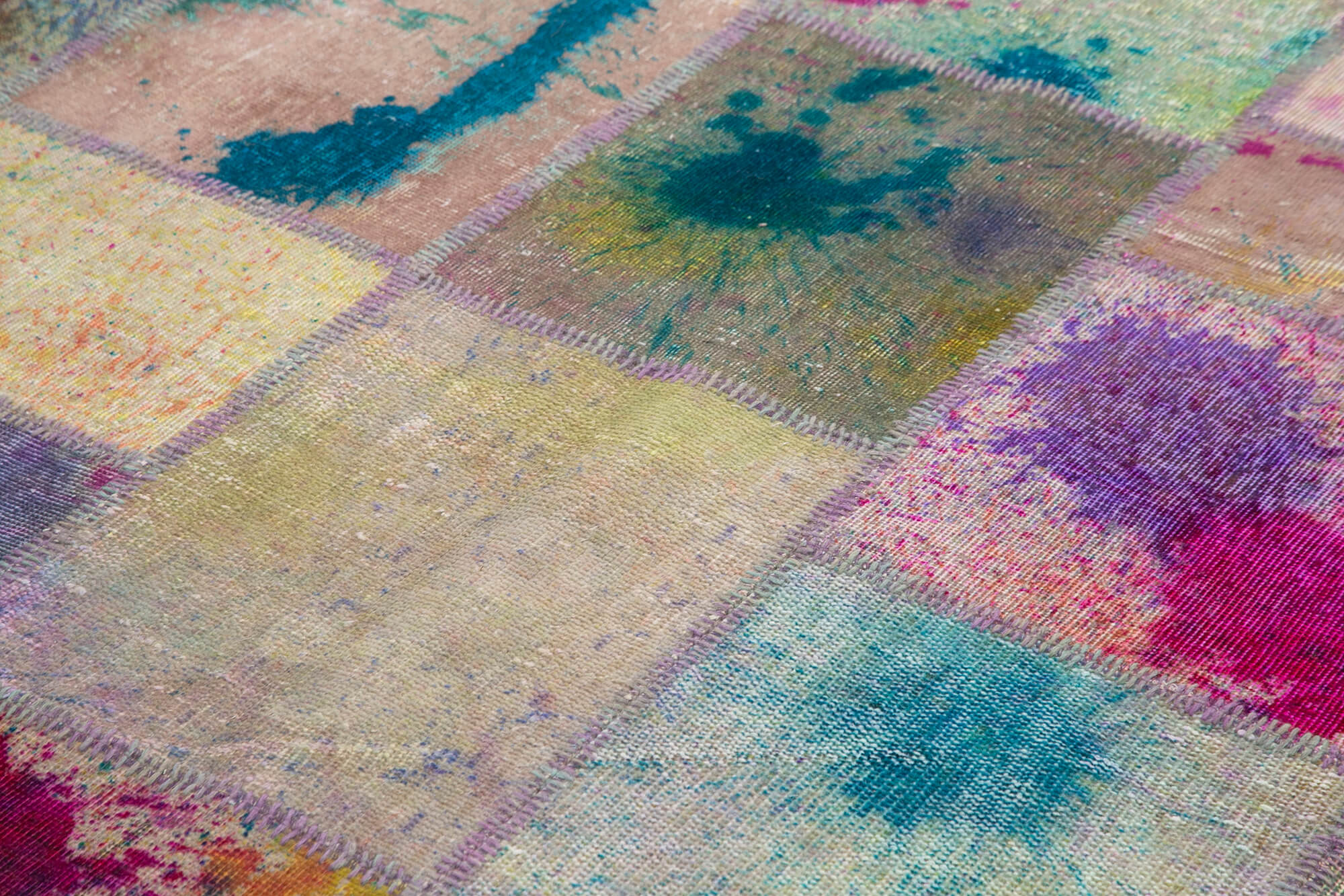 Handmade Wool Area Rug - Kirk Yama Grey Patchwork Cotton Wool Carpet 6'7''x9'11''