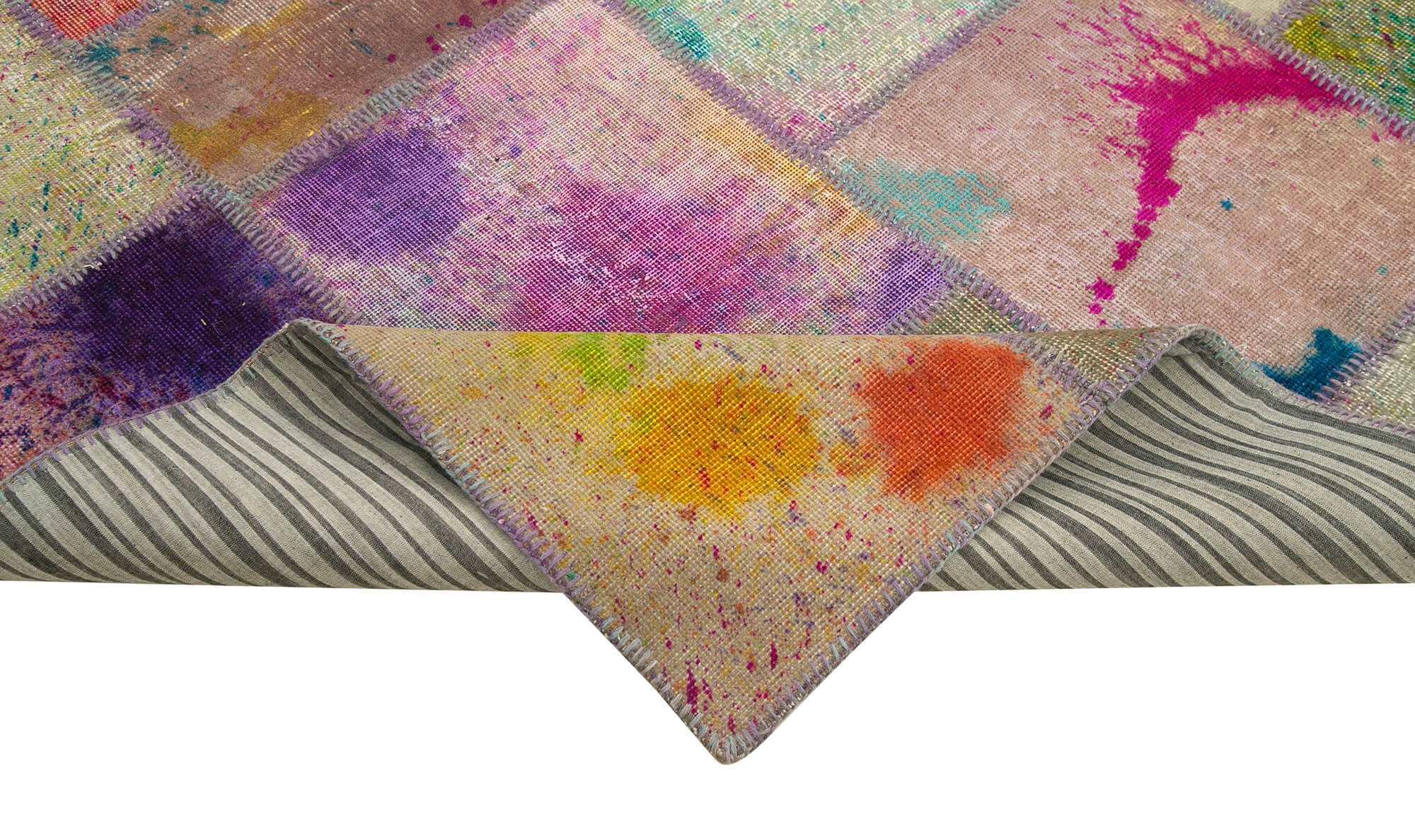 Handmade Wool Area Rug - Kirk Yama Grey Patchwork Cotton Wool Carpet 6'7''x9'11''