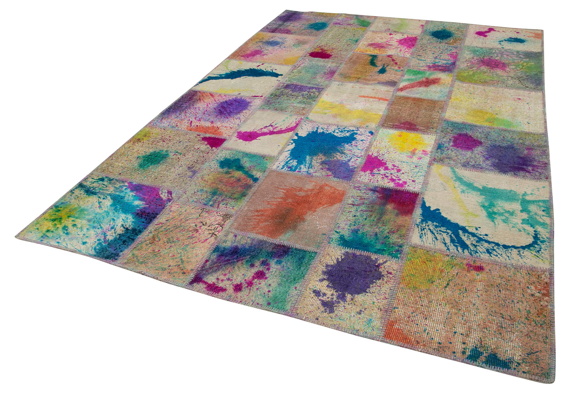 Handmade Patchwork Rug - Vintage Hand Woven Carpet | Durable Cotton Wool Rug Grey 6'8''x9'11''