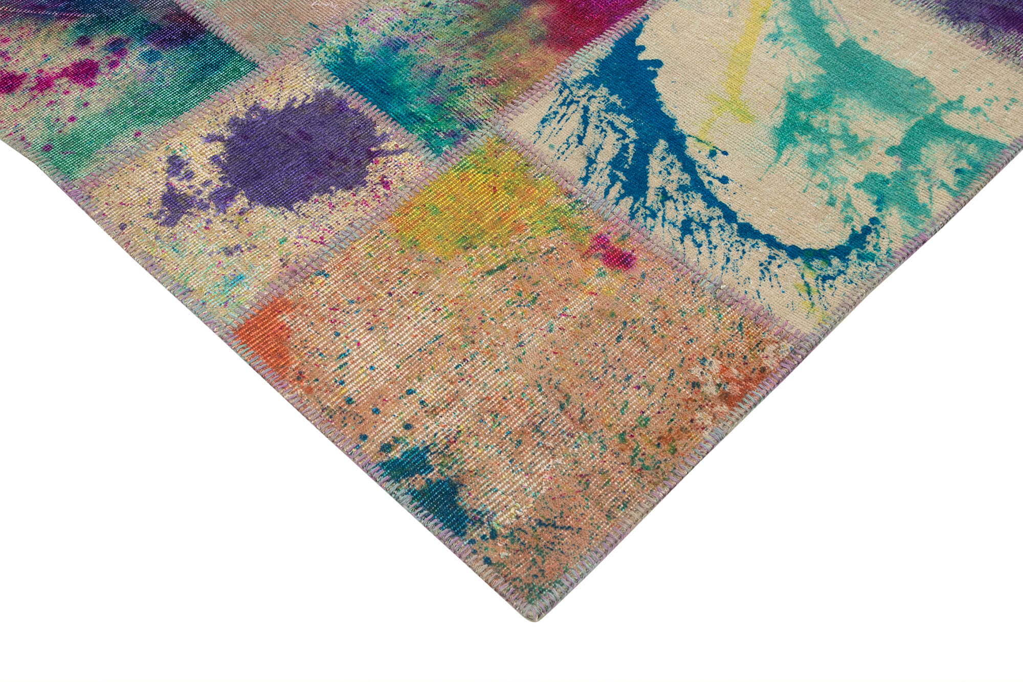 Handmade Patchwork Rug - Vintage Hand Woven Carpet | Durable Cotton Wool Rug Grey 6'8''x9'11''