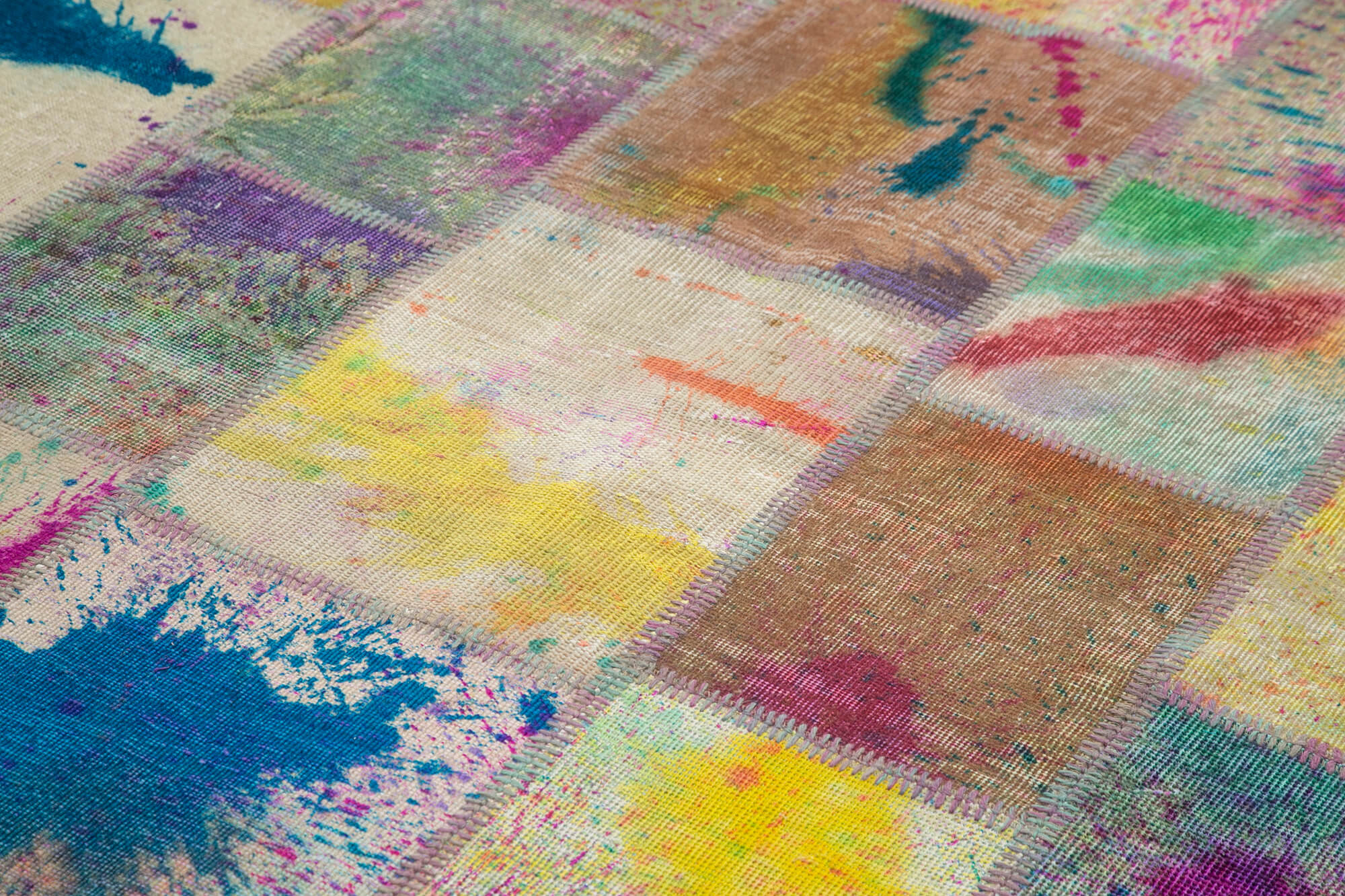 Handmade Patchwork Rug - Vintage Hand Woven Carpet | Durable Cotton Wool Rug Grey 6'8''x9'11''