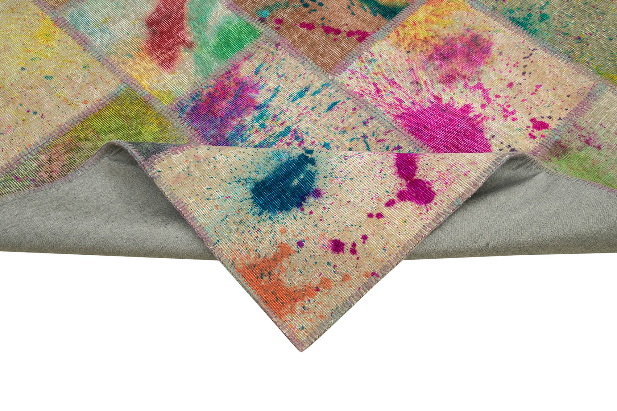 Handmade Patchwork Rug - Vintage Hand Woven Carpet | Durable Cotton Wool Rug Grey 6'8''x9'11''